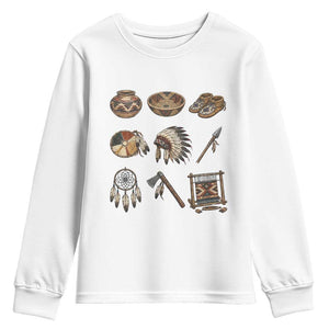Indigenous Cultural Artifacts Youth Sweatshirt Native American Heritage Graphic TS12 White Print Your Wear