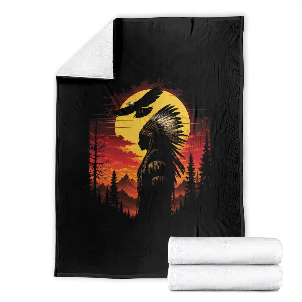 Vintage Native American Warrior Throw Blanket Indigenous Heritage Pride TS12 Black Print Your Wear