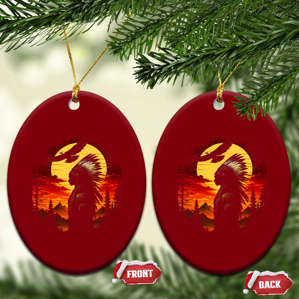 Vintage Native American Warrior Ceramic Ornament Indigenous Heritage Pride TS12 Print Your Wear
