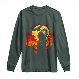 Vintage Native American Warrior Long Sleeve Shirt Indigenous Heritage Pride TS12 Dark Forest Green Print Your Wear