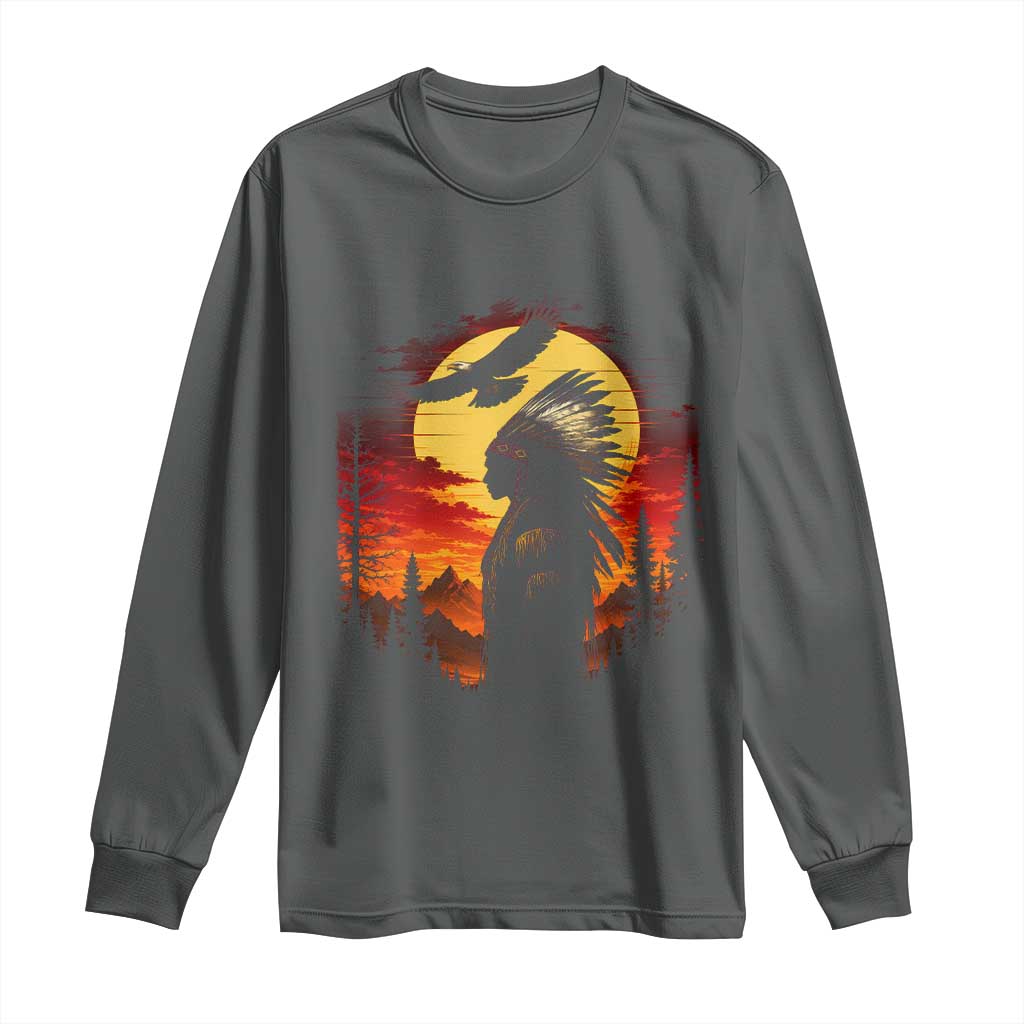 Vintage Native American Warrior Long Sleeve Shirt Indigenous Heritage Pride TS12 Dark Heather Print Your Wear