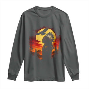 Vintage Native American Warrior Long Sleeve Shirt Indigenous Heritage Pride TS12 Dark Heather Print Your Wear