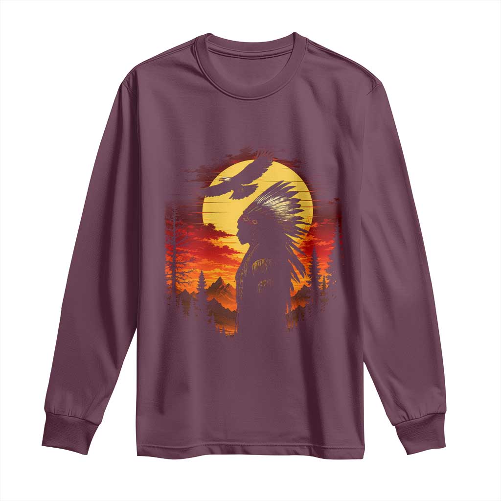 Vintage Native American Warrior Long Sleeve Shirt Indigenous Heritage Pride TS12 Maroon Print Your Wear