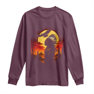 Vintage Native American Warrior Long Sleeve Shirt Indigenous Heritage Pride TS12 Maroon Print Your Wear