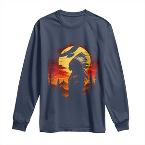 Vintage Native American Warrior Long Sleeve Shirt Indigenous Heritage Pride TS12 Navy Print Your Wear
