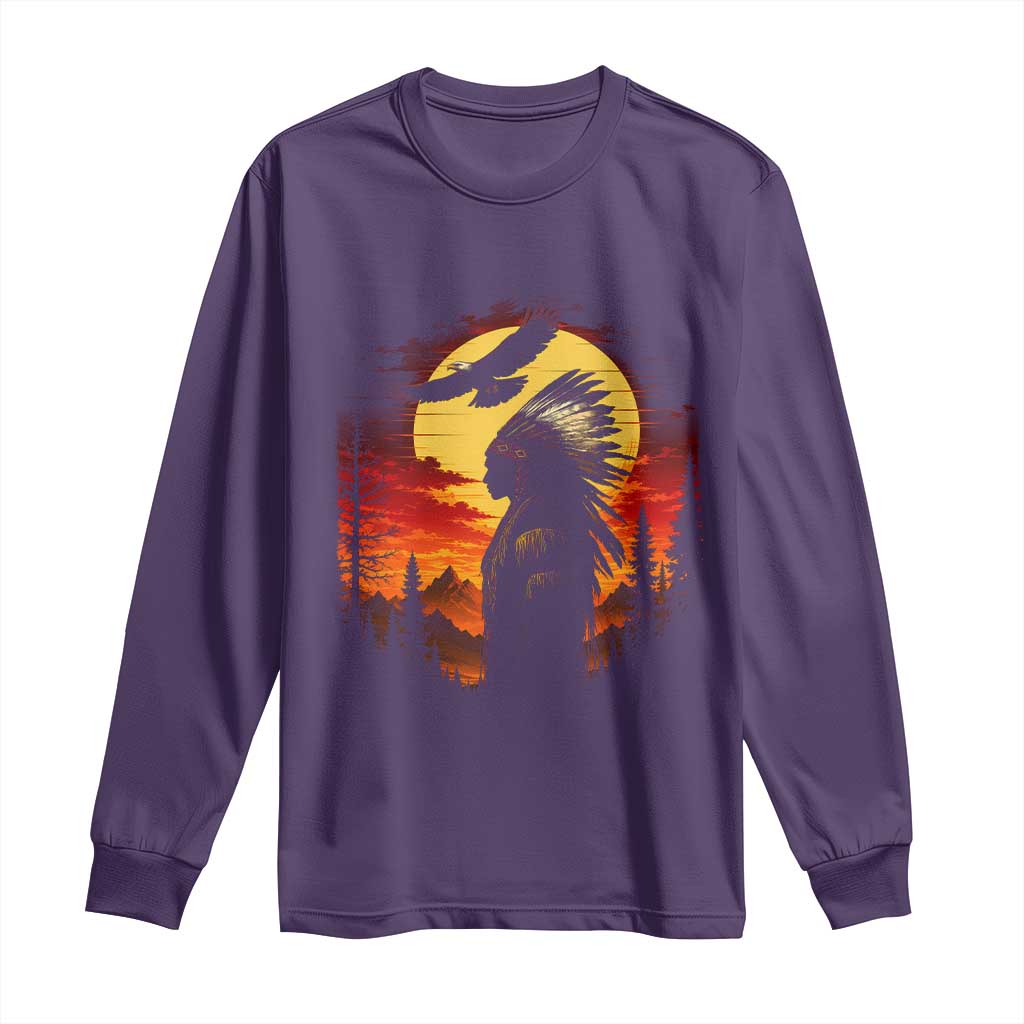 Vintage Native American Warrior Long Sleeve Shirt Indigenous Heritage Pride TS12 Purple Print Your Wear