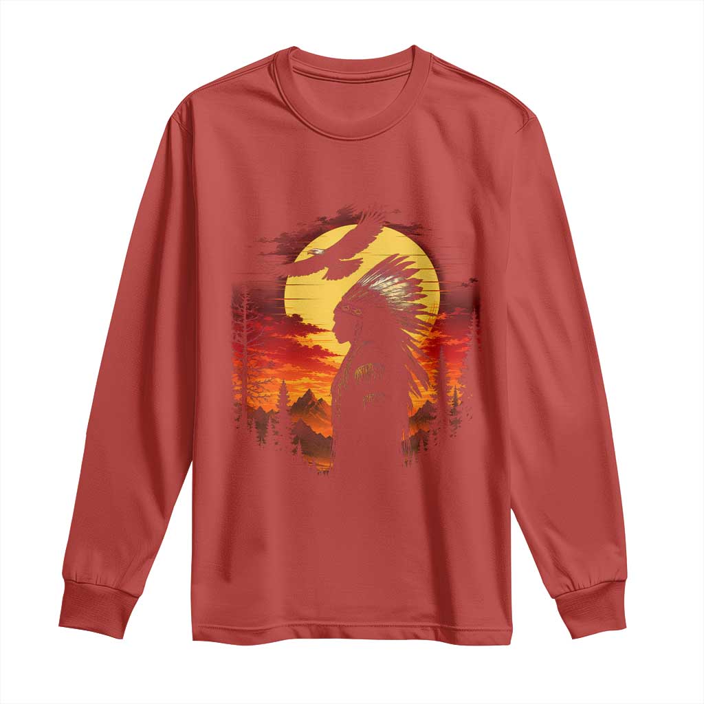 Vintage Native American Warrior Long Sleeve Shirt Indigenous Heritage Pride TS12 Red Print Your Wear