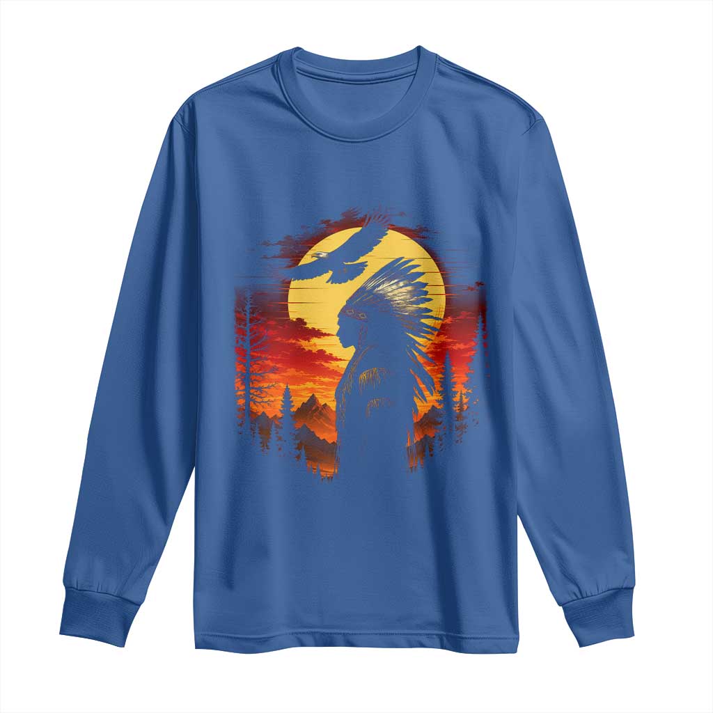 Vintage Native American Warrior Long Sleeve Shirt Indigenous Heritage Pride TS12 Royal Blue Print Your Wear