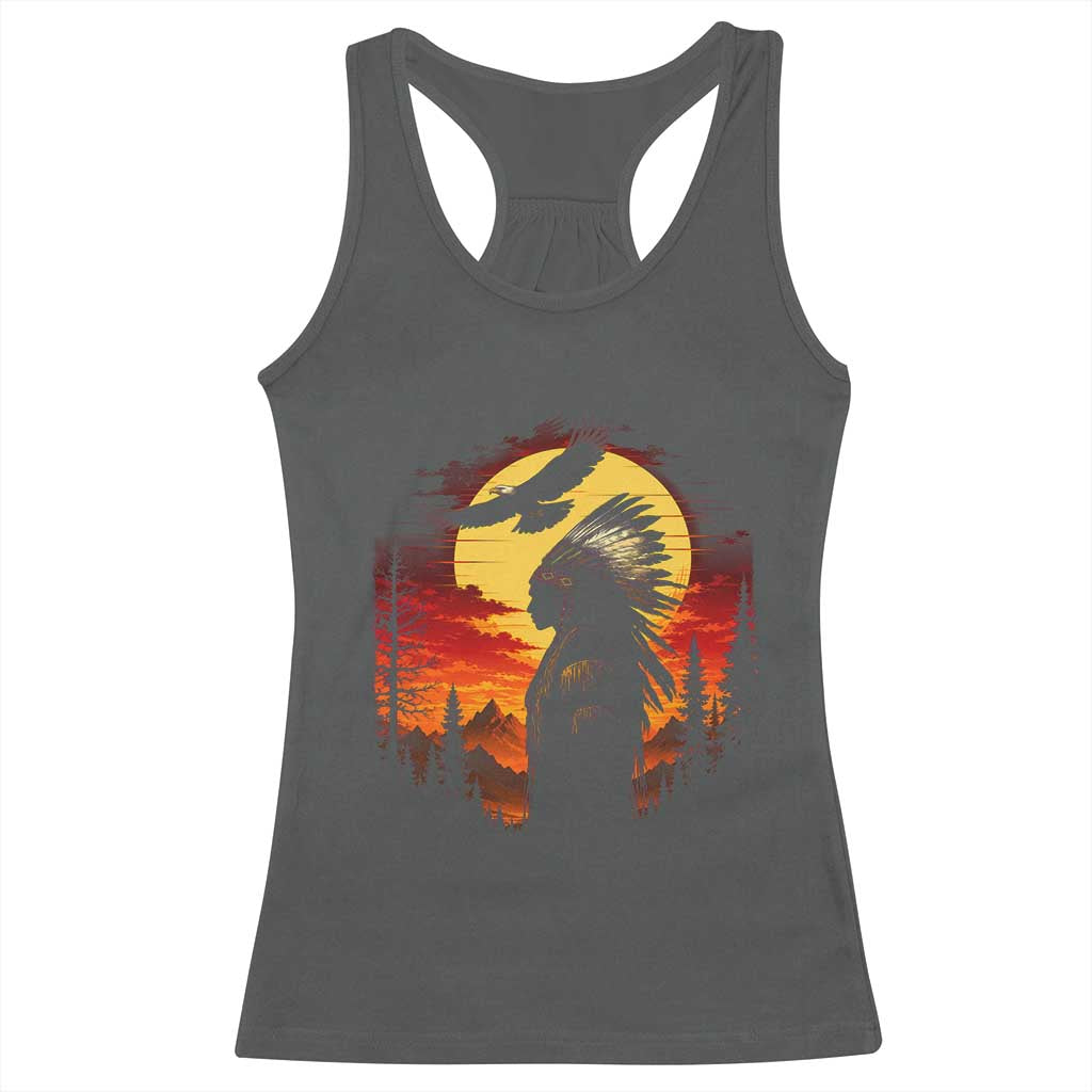 Vintage Native American Warrior Racerback Tank Top Indigenous Heritage Pride TS12 Dark Heather Print Your Wear