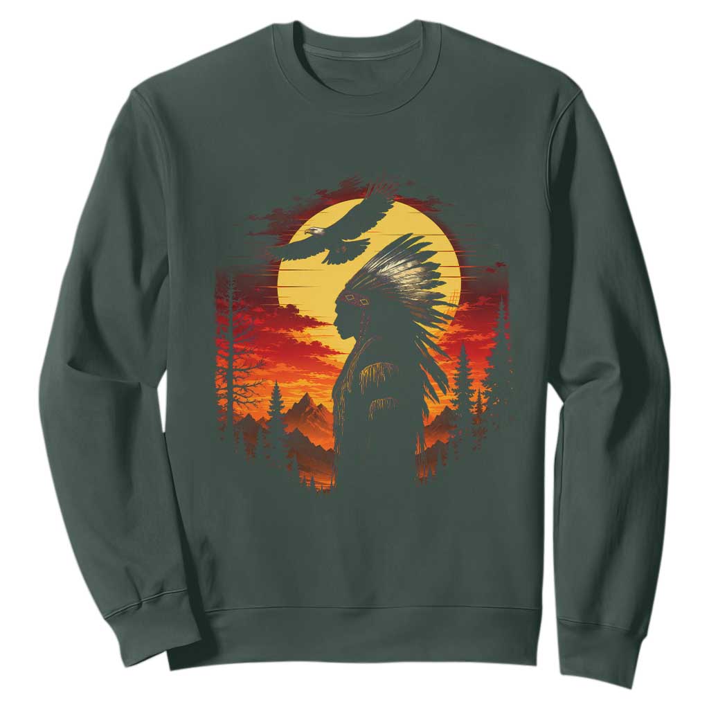 Vintage Native American Warrior Sweatshirt Indigenous Heritage Pride TS12 Dark Forest Green Print Your Wear
