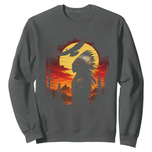 Vintage Native American Warrior Sweatshirt Indigenous Heritage Pride TS12 Dark Heather Print Your Wear