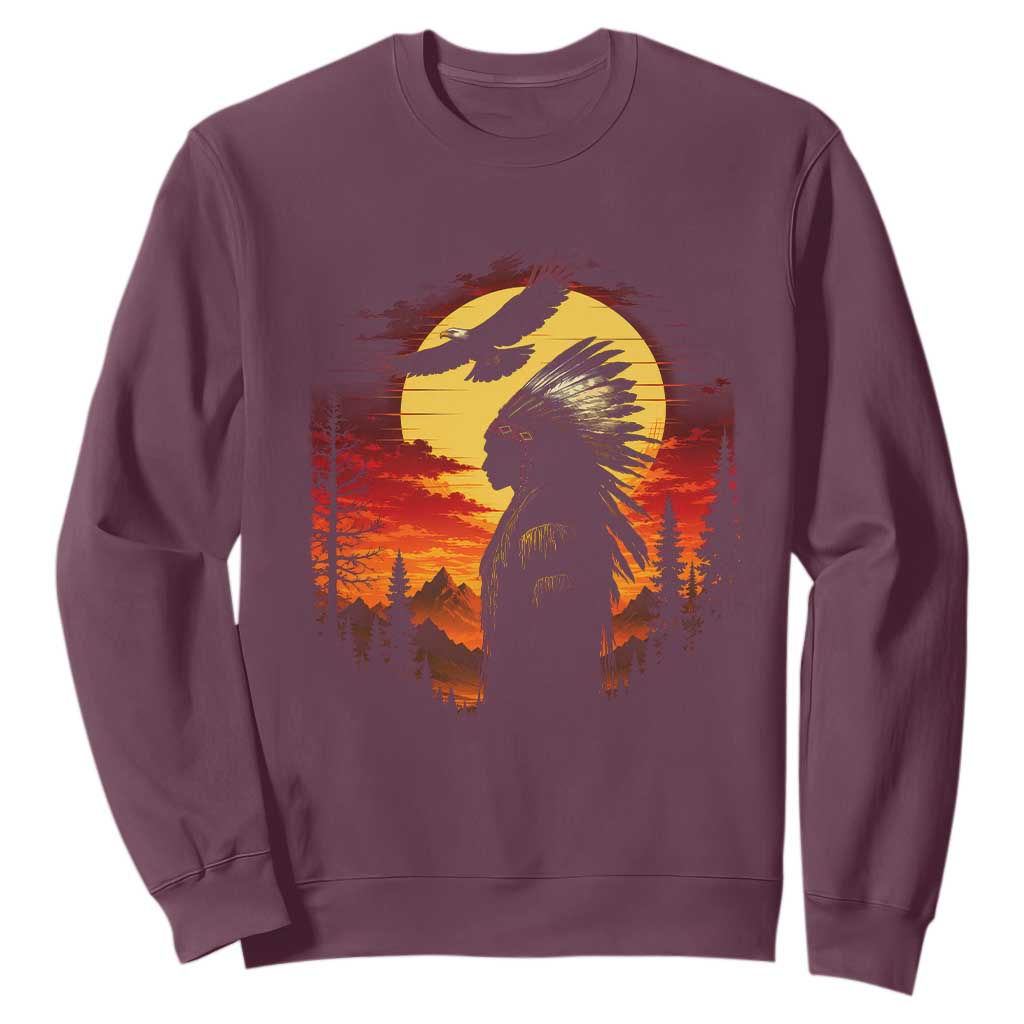 Vintage Native American Warrior Sweatshirt Indigenous Heritage Pride TS12 Maroon Print Your Wear