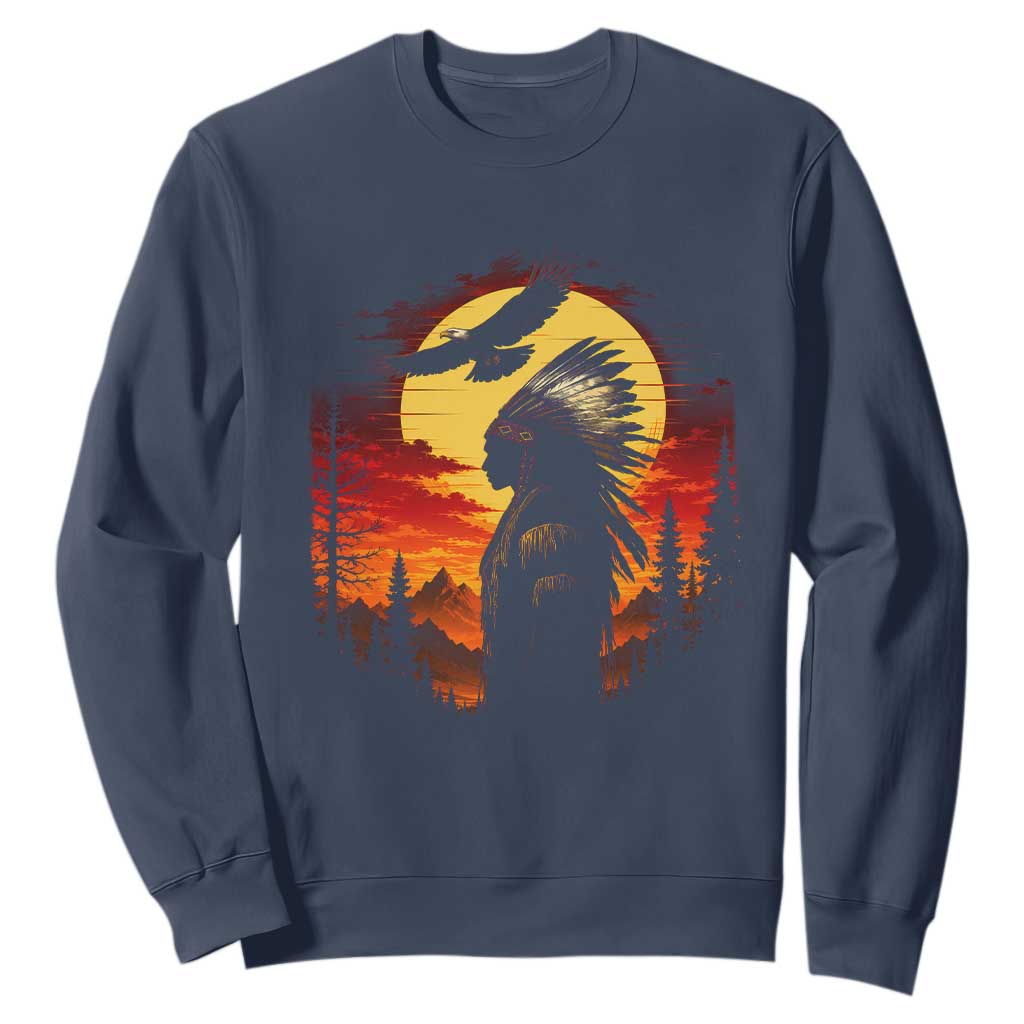 Vintage Native American Warrior Sweatshirt Indigenous Heritage Pride TS12 Navy Print Your Wear