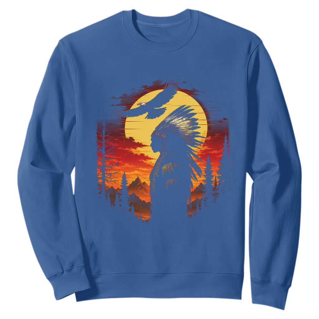 Vintage Native American Warrior Sweatshirt Indigenous Heritage Pride TS12 Royal Blue Print Your Wear