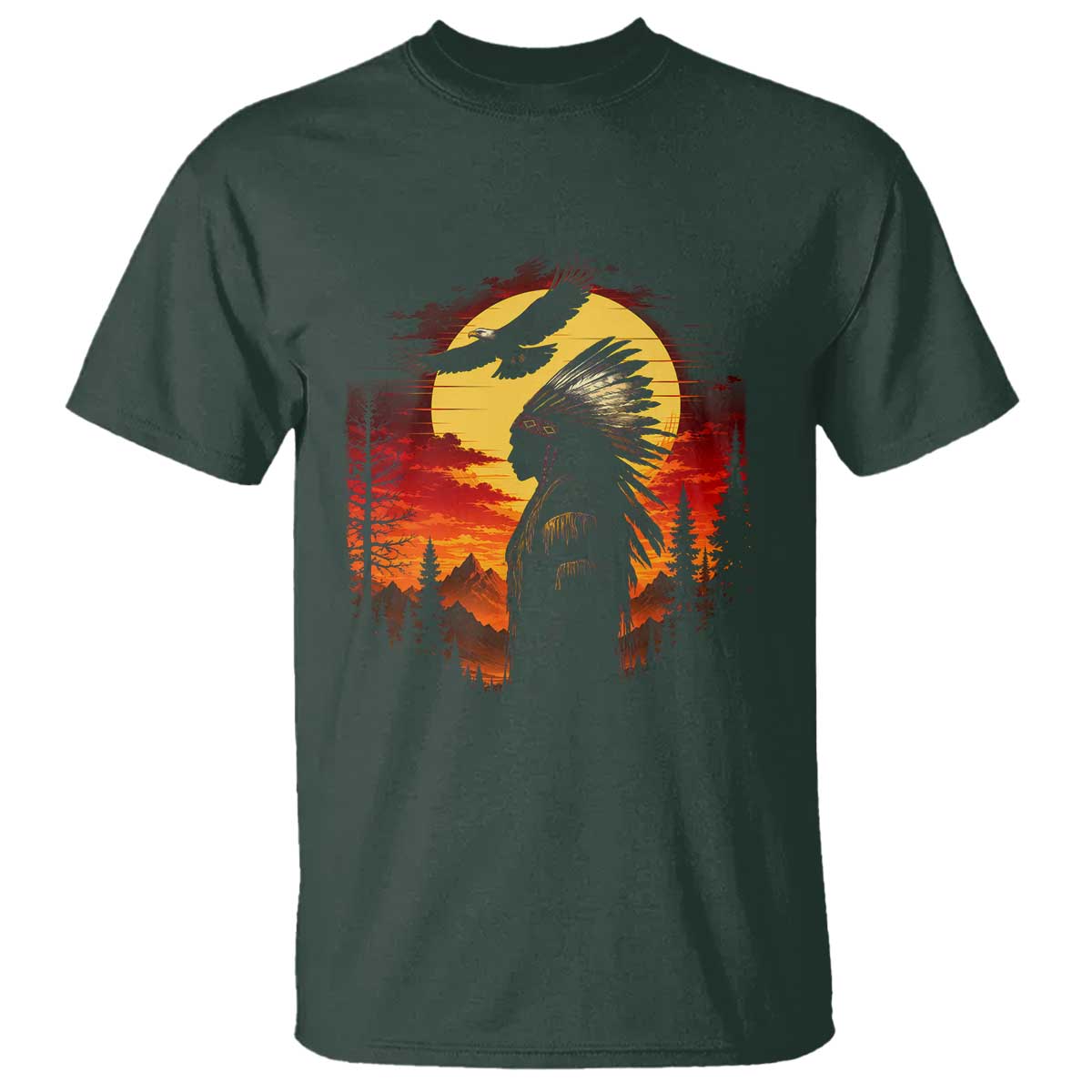 Vintage Native American Warrior T Shirt Indigenous Heritage Pride TS12 Dark Forest Green Print Your Wear
