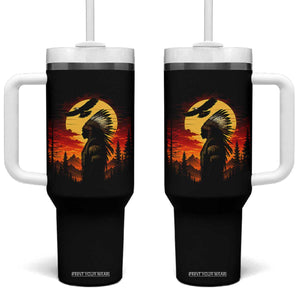 Vintage Native American Warrior Tumbler With Handle Indigenous Heritage Pride TS12 One Size: 40 oz Black Print Your Wear