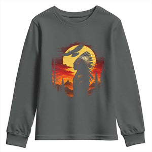 Vintage Native American Warrior Youth Sweatshirt Indigenous Heritage Pride TS12 Dark Heather Print Your Wear