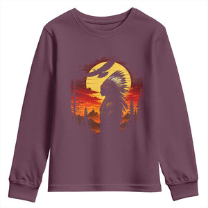 Vintage Native American Warrior Youth Sweatshirt Indigenous Heritage Pride TS12 Maroon Print Your Wear