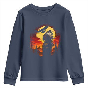 Vintage Native American Warrior Youth Sweatshirt Indigenous Heritage Pride TS12 Navy Print Your Wear
