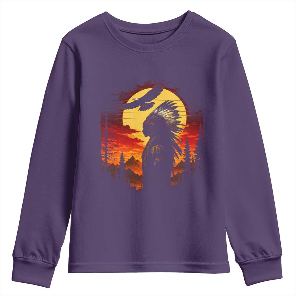 Vintage Native American Warrior Youth Sweatshirt Indigenous Heritage Pride TS12 Purple Print Your Wear