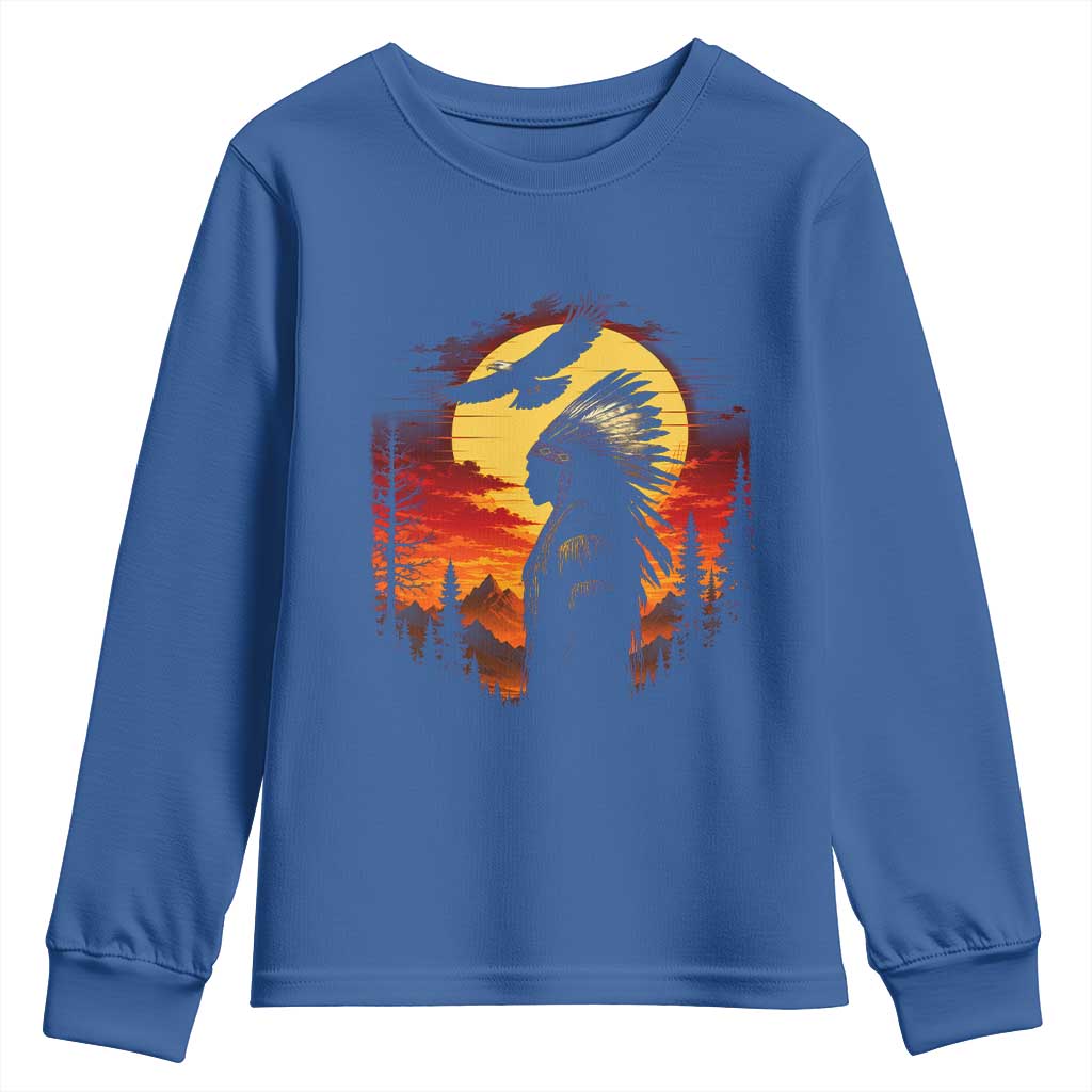 Vintage Native American Warrior Youth Sweatshirt Indigenous Heritage Pride TS12 Royal Blue Print Your Wear
