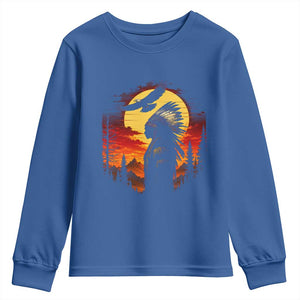 Vintage Native American Warrior Youth Sweatshirt Indigenous Heritage Pride TS12 Royal Blue Print Your Wear