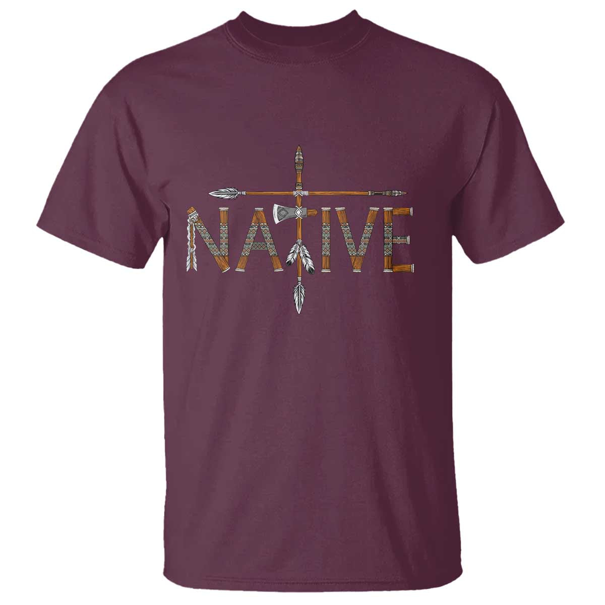 Western Style Tribal Feather T Shirt Vintage Boho Graphic TS12 Maroon Print Your Wear
