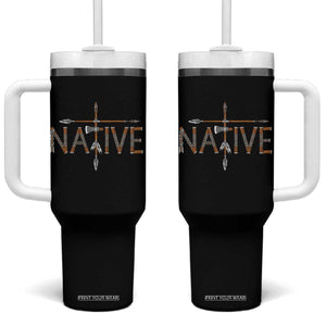 Western Style Tribal Feather Tumbler With Handle Vintage Boho Graphic TS12 One Size: 40 oz Black Print Your Wear