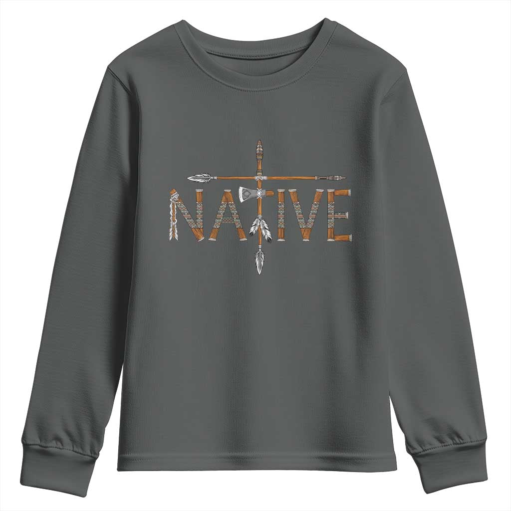 Western Style Tribal Feather Youth Sweatshirt Vintage Boho Graphic TS12 Dark Heather Print Your Wear
