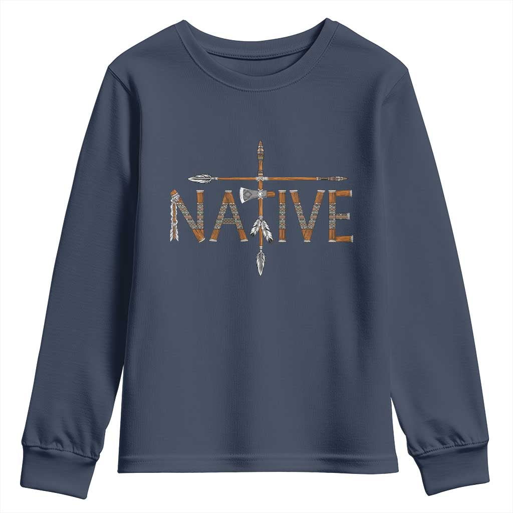 Western Style Tribal Feather Youth Sweatshirt Vintage Boho Graphic TS12 Navy Print Your Wear