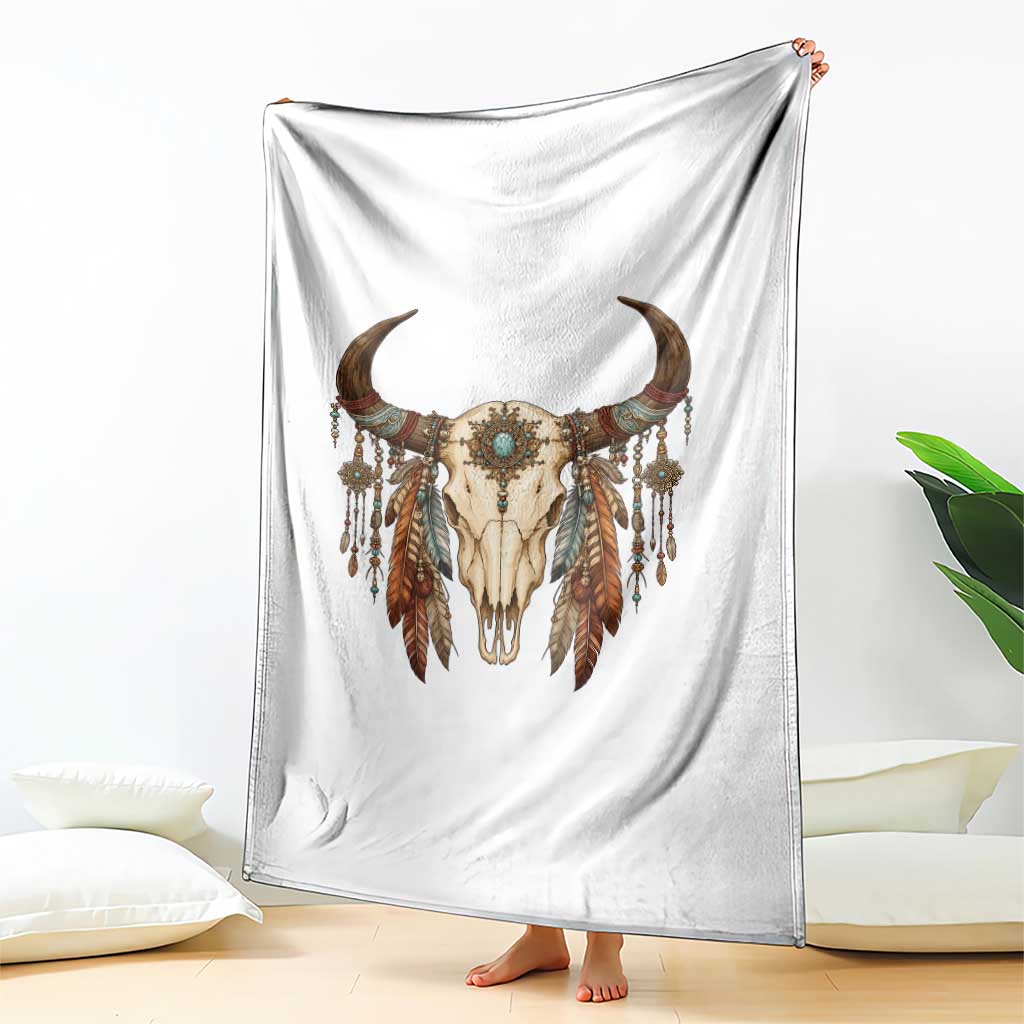 Vintage Southwestern Cow Skull Throw Blanket Boho Feather Western Graphic TS12 Print Your Wear