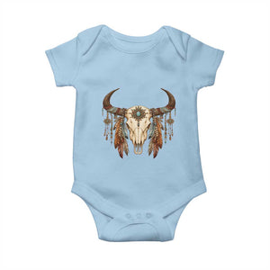 Vintage Southwestern Cow Skull Baby Onesie Boho Feather Western Graphic TS12 Light Blue Print Your Wear