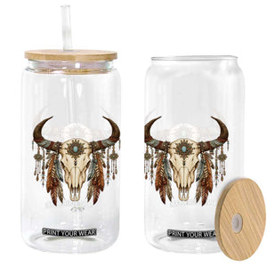 Vintage Southwestern Cow Skull Glass Can Boho Feather Western Graphic TS12 Print Your Wear