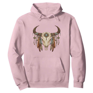 Vintage Southwestern Cow Skull Hoodie Boho Feather Western Graphic TS12 Light Pink Print Your Wear