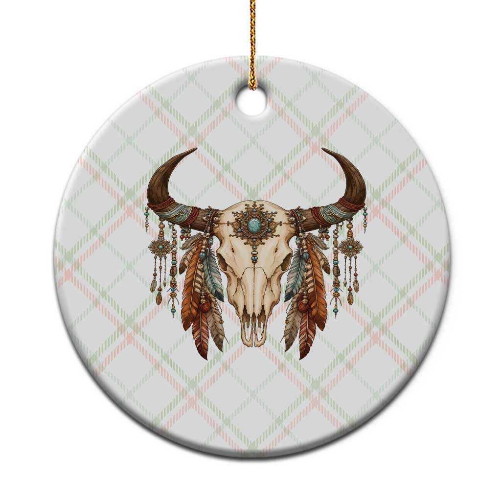 Vintage Southwestern Cow Skull Ceramic Ornament Boho Feather Western Graphic TS12 1pc Christmas Plaid Print Your Wear
