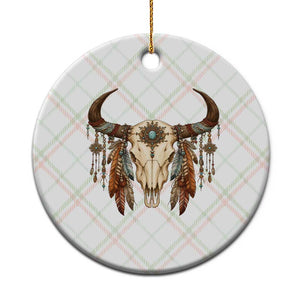 Vintage Southwestern Cow Skull Ceramic Ornament Boho Feather Western Graphic TS12 1pc Christmas Plaid Print Your Wear