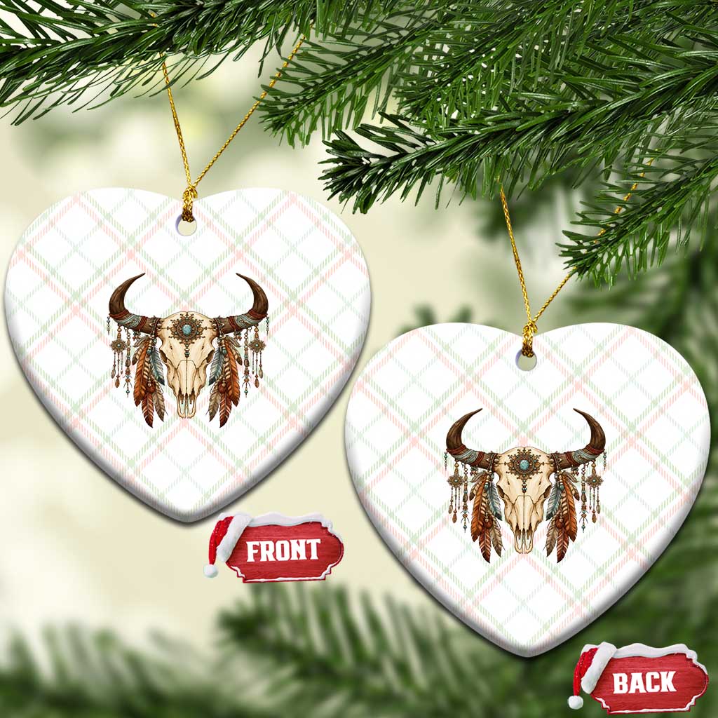 Vintage Southwestern Cow Skull Ceramic Ornament Boho Feather Western Graphic TS12 Print Your Wear