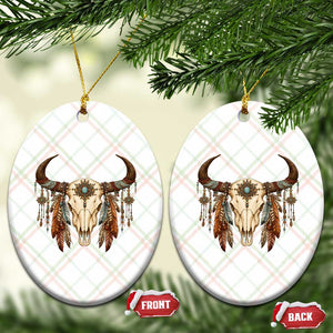 Vintage Southwestern Cow Skull Ceramic Ornament Boho Feather Western Graphic TS12 Print Your Wear
