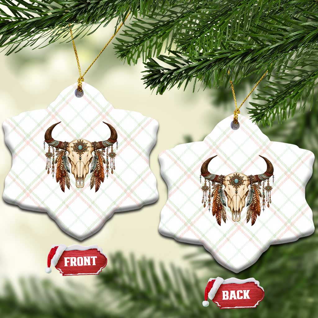 Vintage Southwestern Cow Skull Ceramic Ornament Boho Feather Western Graphic TS12 Print Your Wear