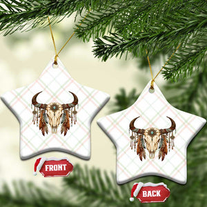 Vintage Southwestern Cow Skull Ceramic Ornament Boho Feather Western Graphic TS12 Print Your Wear