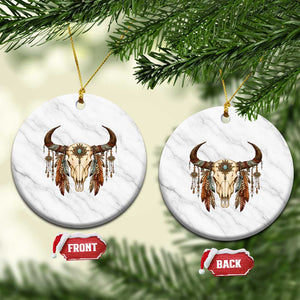 Vintage Southwestern Cow Skull Ceramic Ornament Boho Feather Western Graphic TS12 1pc White Marble Print Your Wear