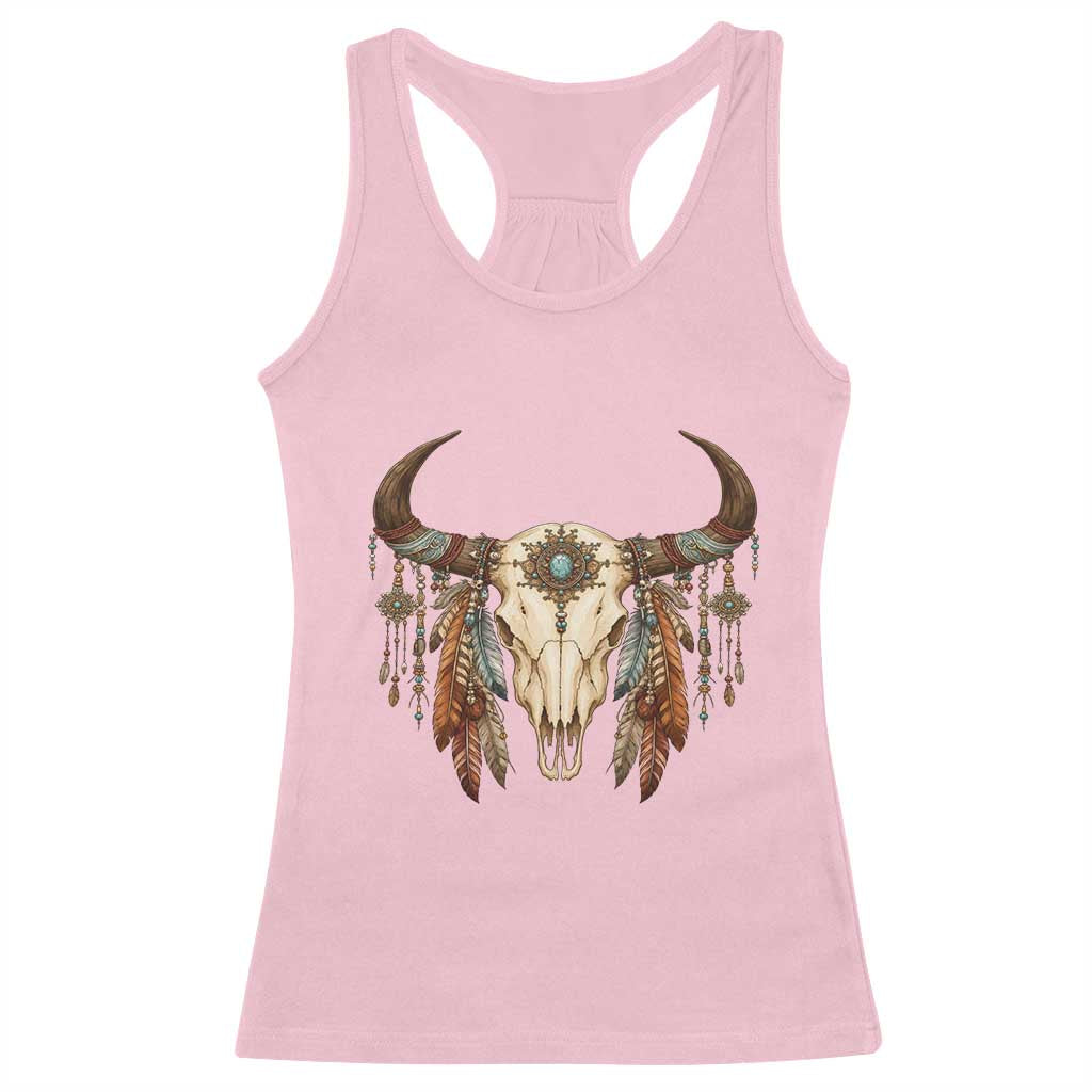 Vintage Southwestern Cow Skull Racerback Tank Top Boho Feather Western Graphic TS12 Light Pink Print Your Wear