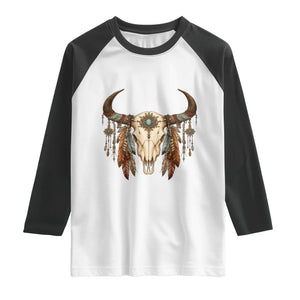 Vintage Southwestern Cow Skull Raglan Shirt Boho Feather Western Graphic TS12 White Black Print Your Wear