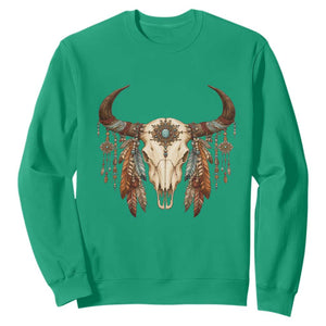 Vintage Southwestern Cow Skull Sweatshirt Boho Feather Western Graphic TS12 Irish Green Print Your Wear
