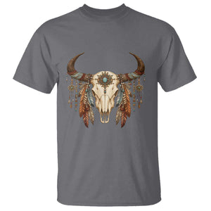 Vintage Southwestern Cow Skull T Shirt Boho Feather Western Graphic TS12 Charcoal Print Your Wear