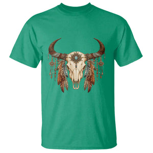 Vintage Southwestern Cow Skull T Shirt Boho Feather Western Graphic TS12 Irish Green Print Your Wear