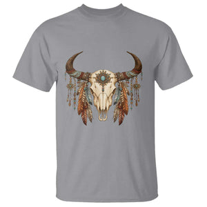 Vintage Southwestern Cow Skull T Shirt Boho Feather Western Graphic TS12 Sport Gray Print Your Wear