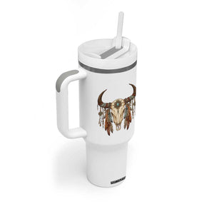 Vintage Southwestern Cow Skull Tumbler With Handle Boho Feather Western Graphic TS12 Print Your Wear