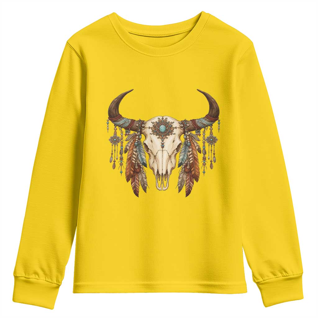 Vintage Southwestern Cow Skull Youth Sweatshirt Boho Feather Western Graphic TS12 Daisy Print Your Wear