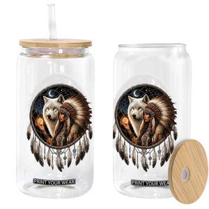Vintage Native American Woman With White Wolf Graphic Glass Can TS12 Print Your Wear
